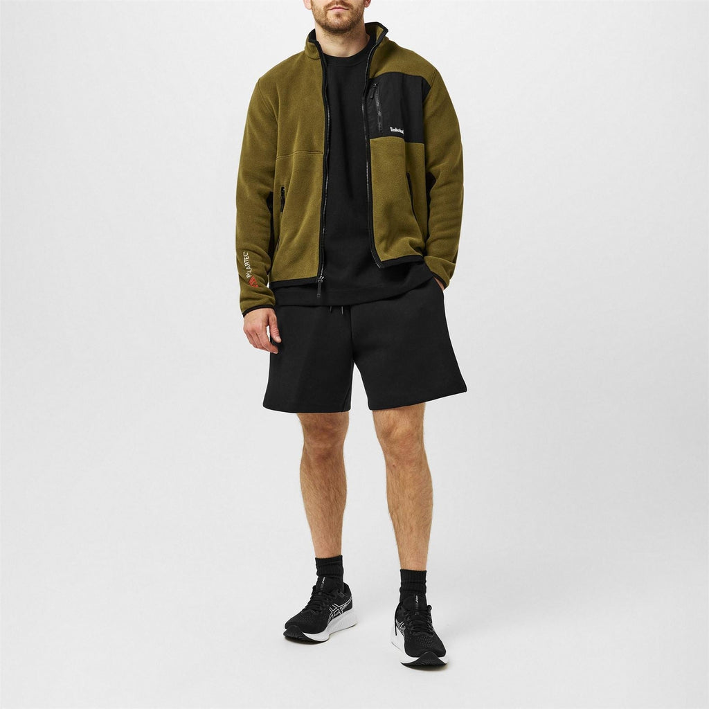 Timberland Polartec Mix Media Timberland Logo Zipped Pocket Ribbed Cuff Jacket
