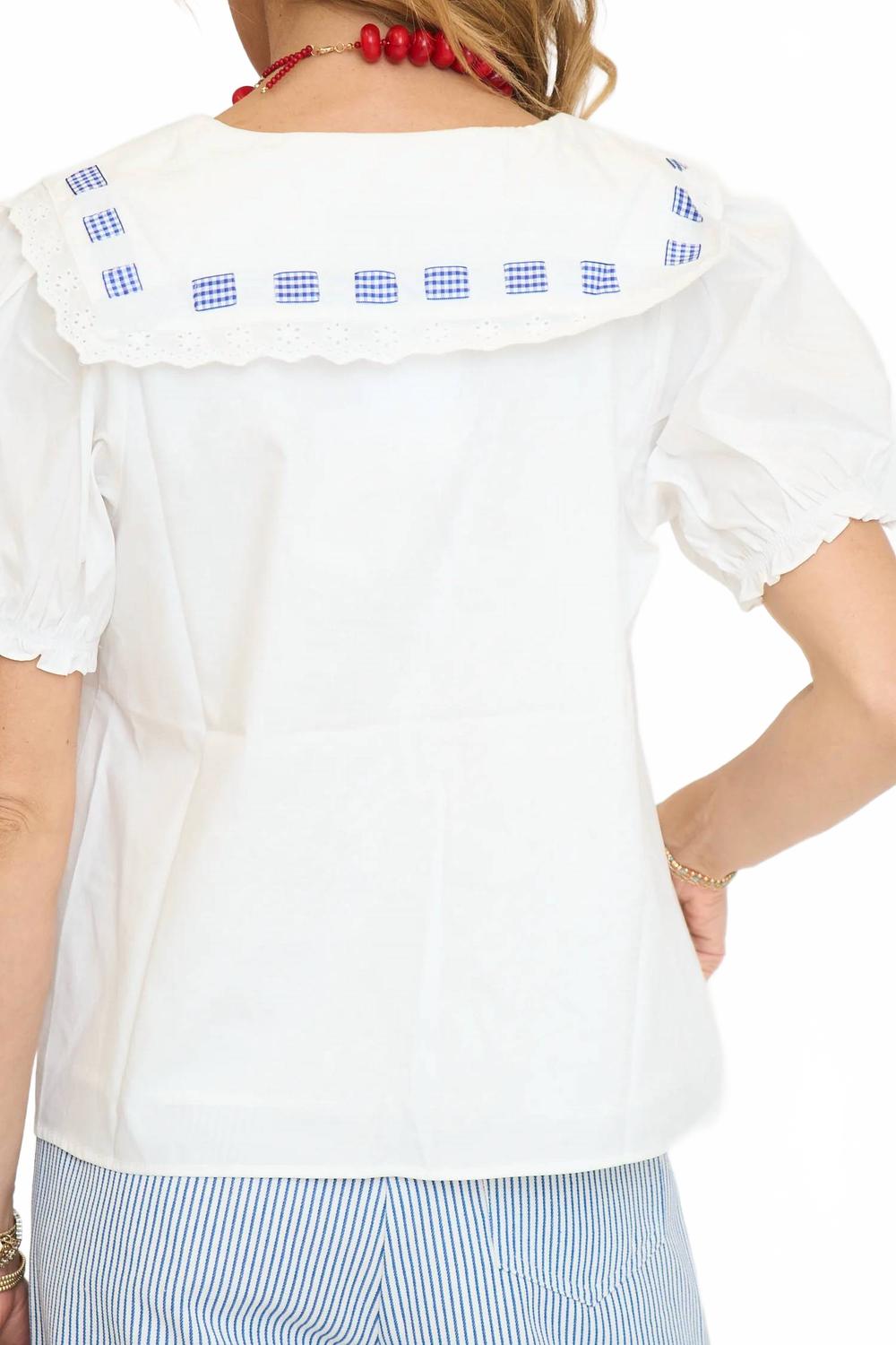 Miriam Gingham Sailor Top In White