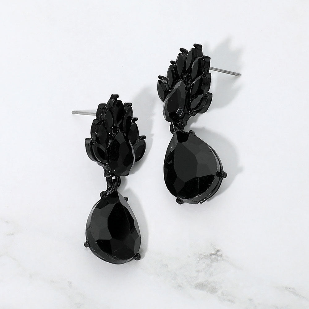 Elegant Teardrop Cluster Drop Evening Earrings