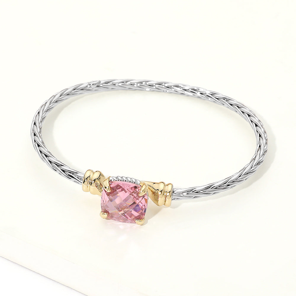 14K Gold Plated CZ Cushion Cut Accent Braided Bracelet