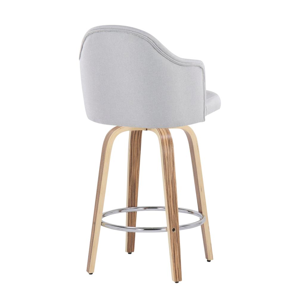 Set of 2 Upholstered Counter Chairs with Wooden Legs and Chrome Footrest Details