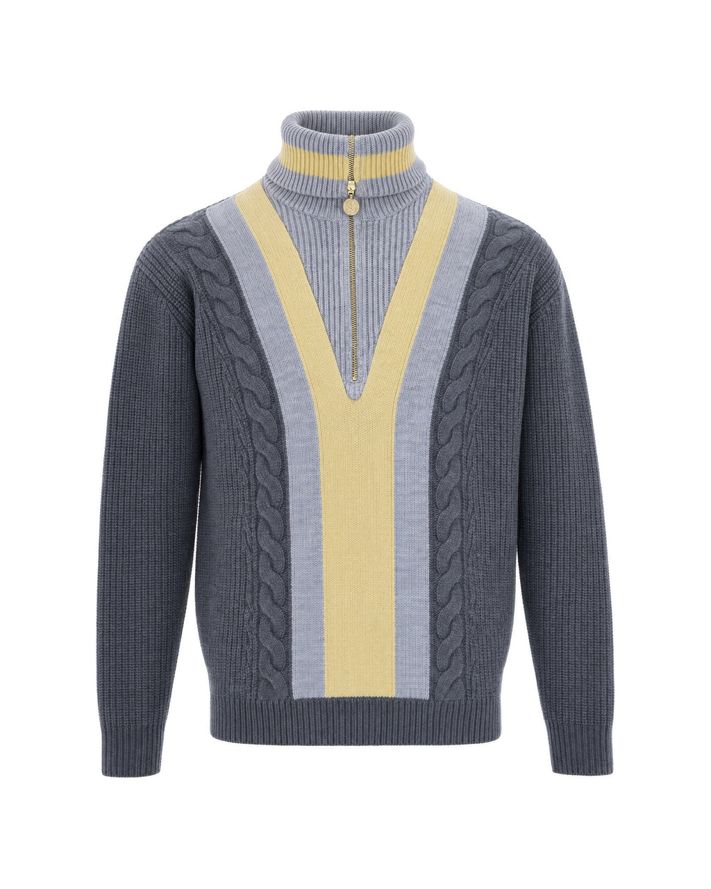 Grey Cable Knit Half-Zip Sweater