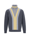 Grey Cable Knit Half-Zip Sweater