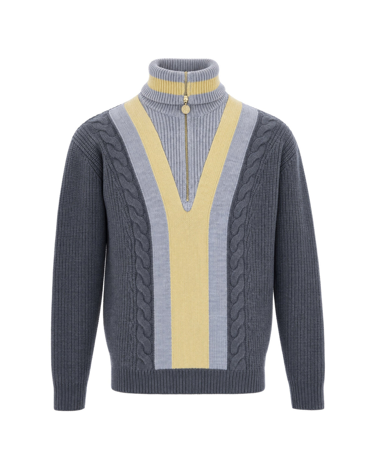 Grey Cable Knit Half-Zip Sweater