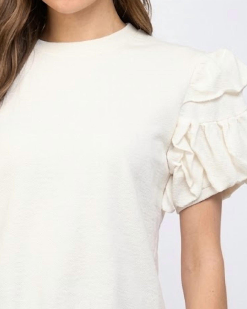 Ruffle Sleeve Top In White