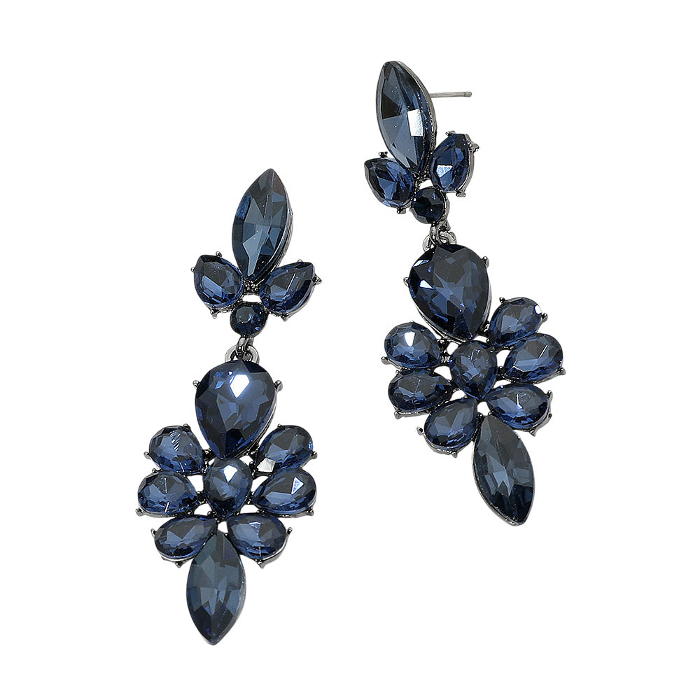 Teardrop Stone Cluster Embellished Dangle Evening Earrings