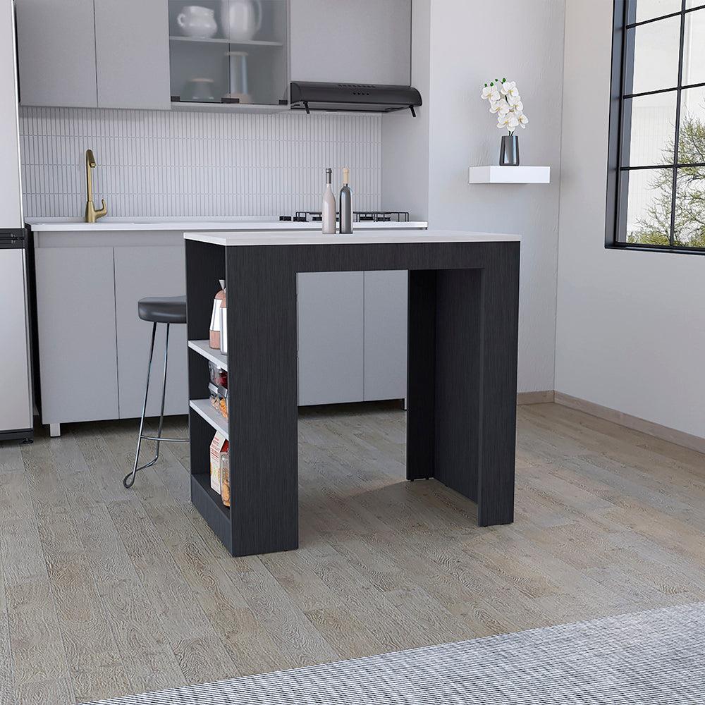 Kitchen Island with Three-Side Storage Shelves
