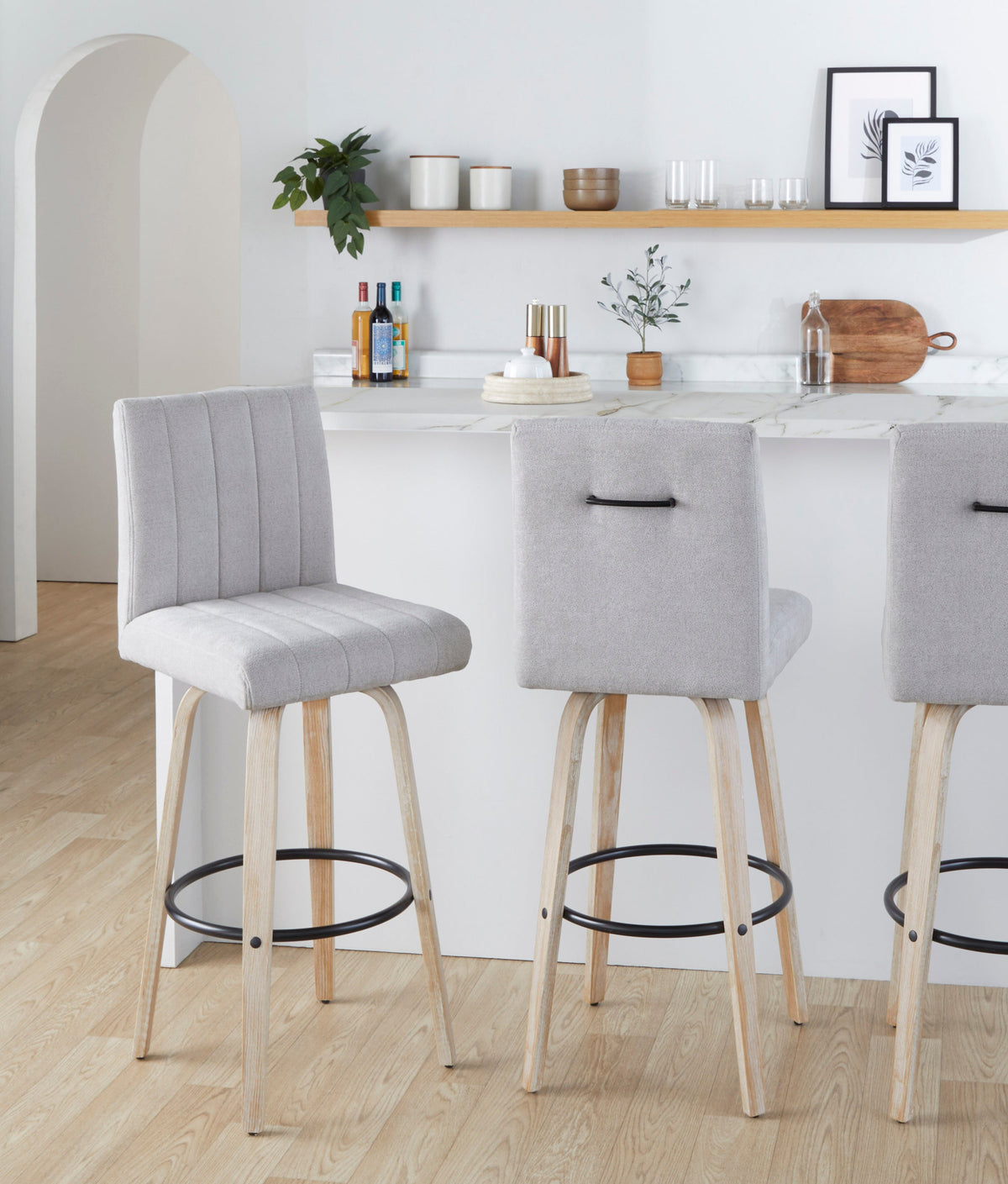 Wooden Swivel Bar Seating with Circular Footrests Set of  2