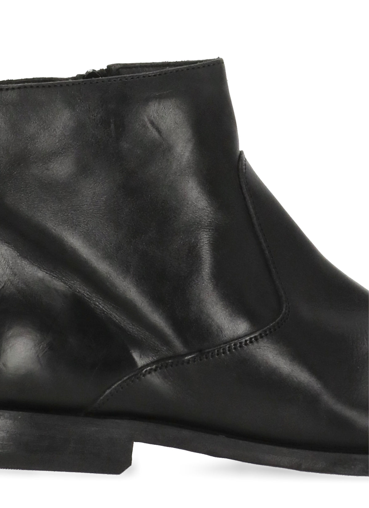 Black Caesar Vintage Zip Leather Ankle Boots