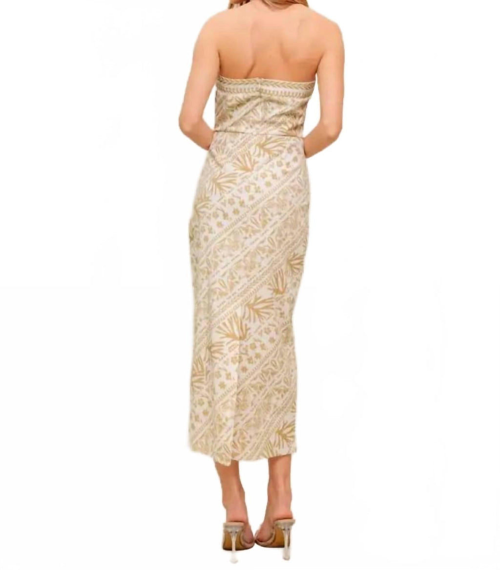 Printed Woven Midi Dress In Beige