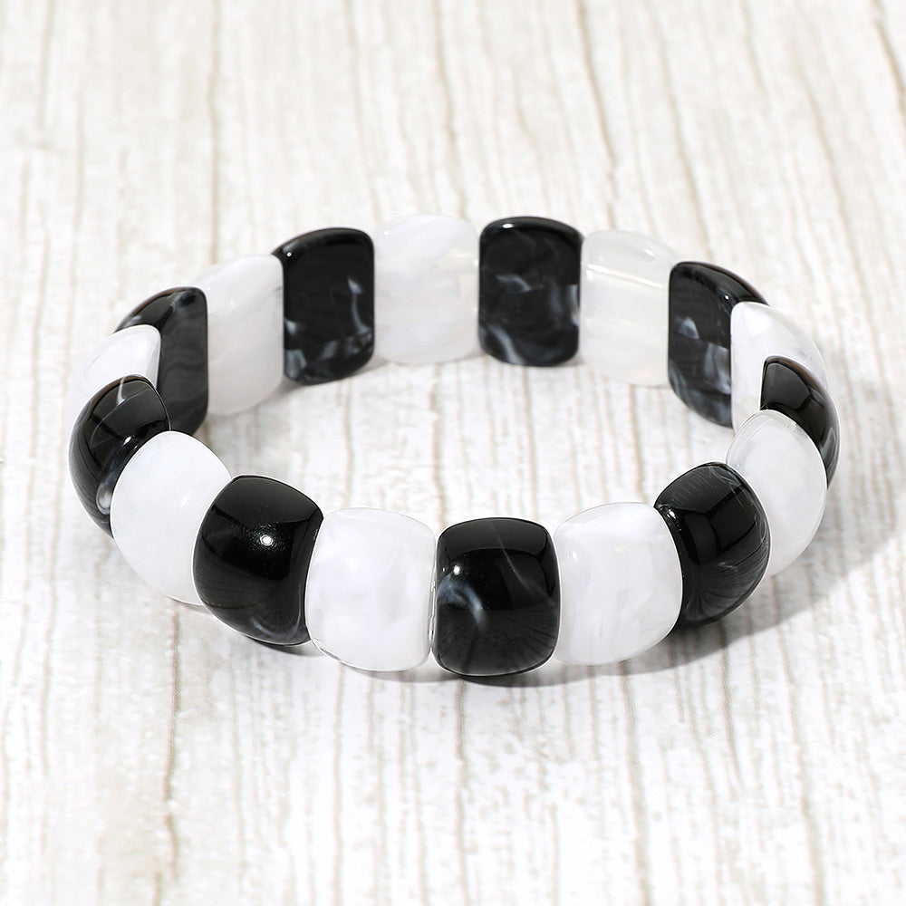 Chunky Marbled Barrel Beaded Stretch Bracelet