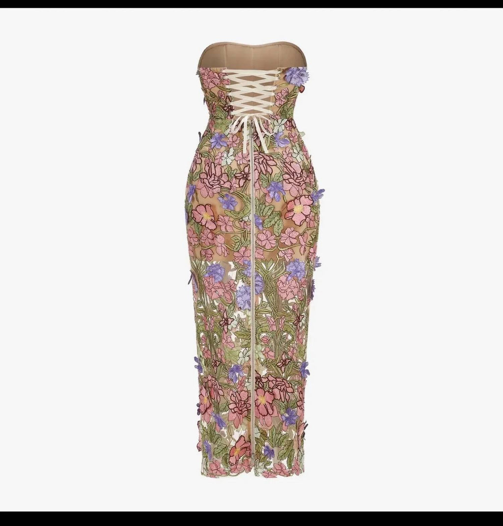 Strapless Floral Dress In Multicolor