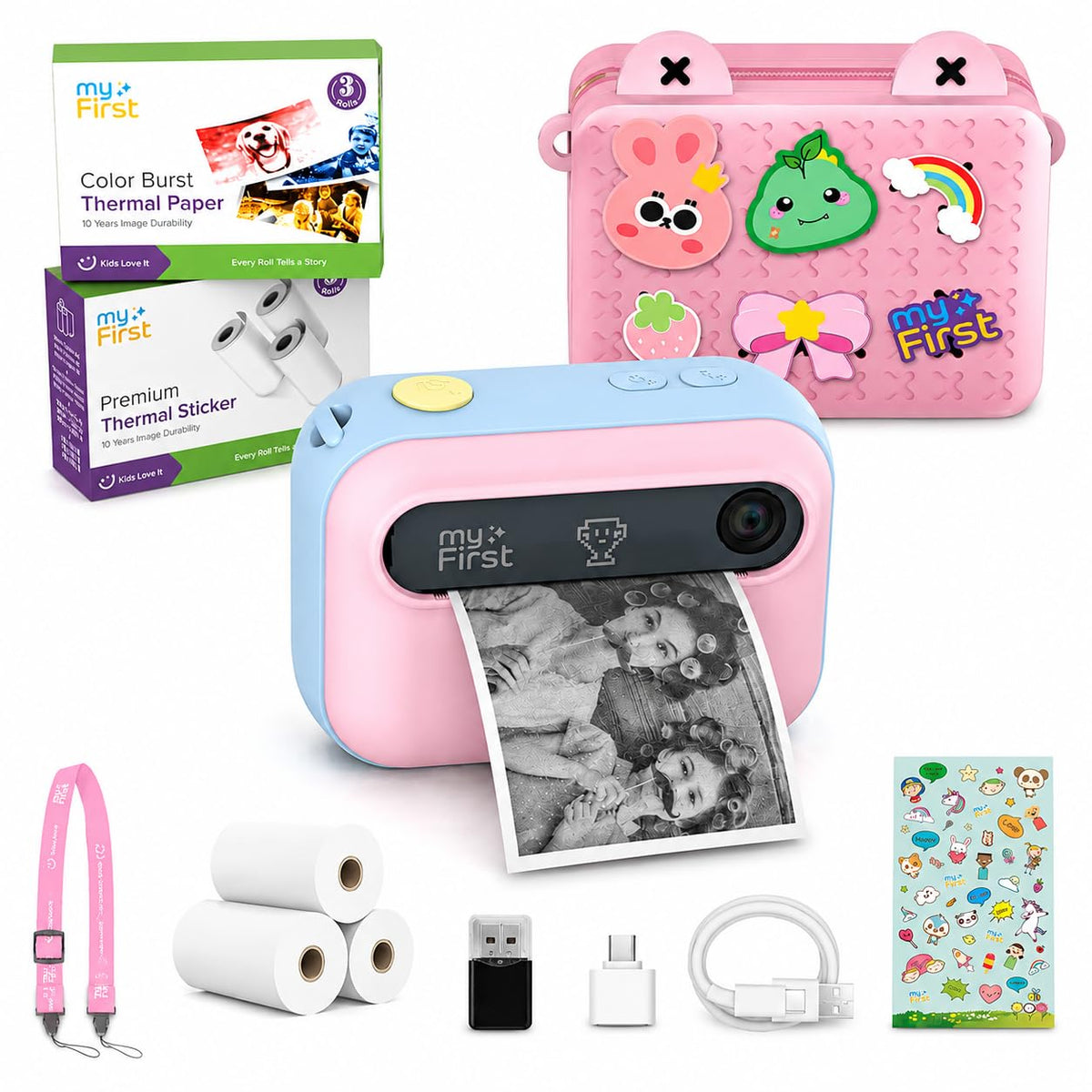 myFirst Insta 20 Bundle Kids Instant Print Camera 16MP Photos, FHD Video FREE Storage Case, 9 Thermal Paper, SD Card