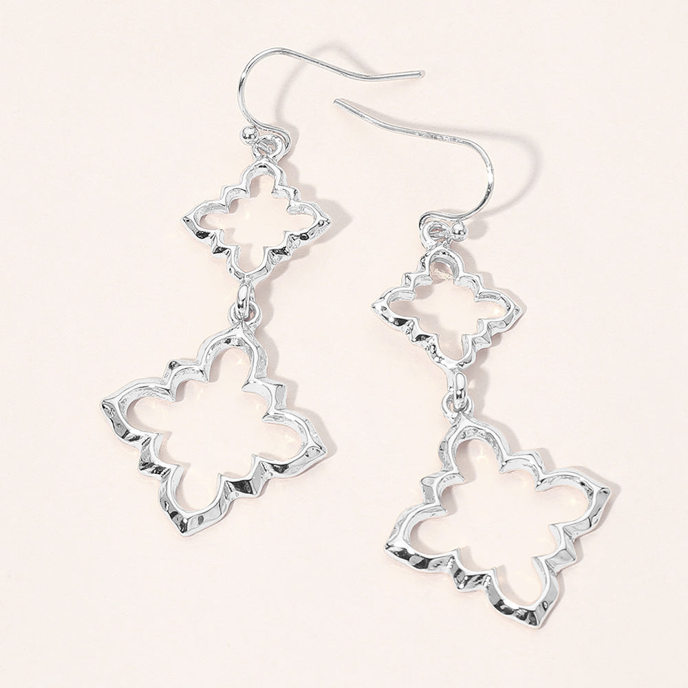 Double Metal Quatrefoil Openwork Link Drop Earrings