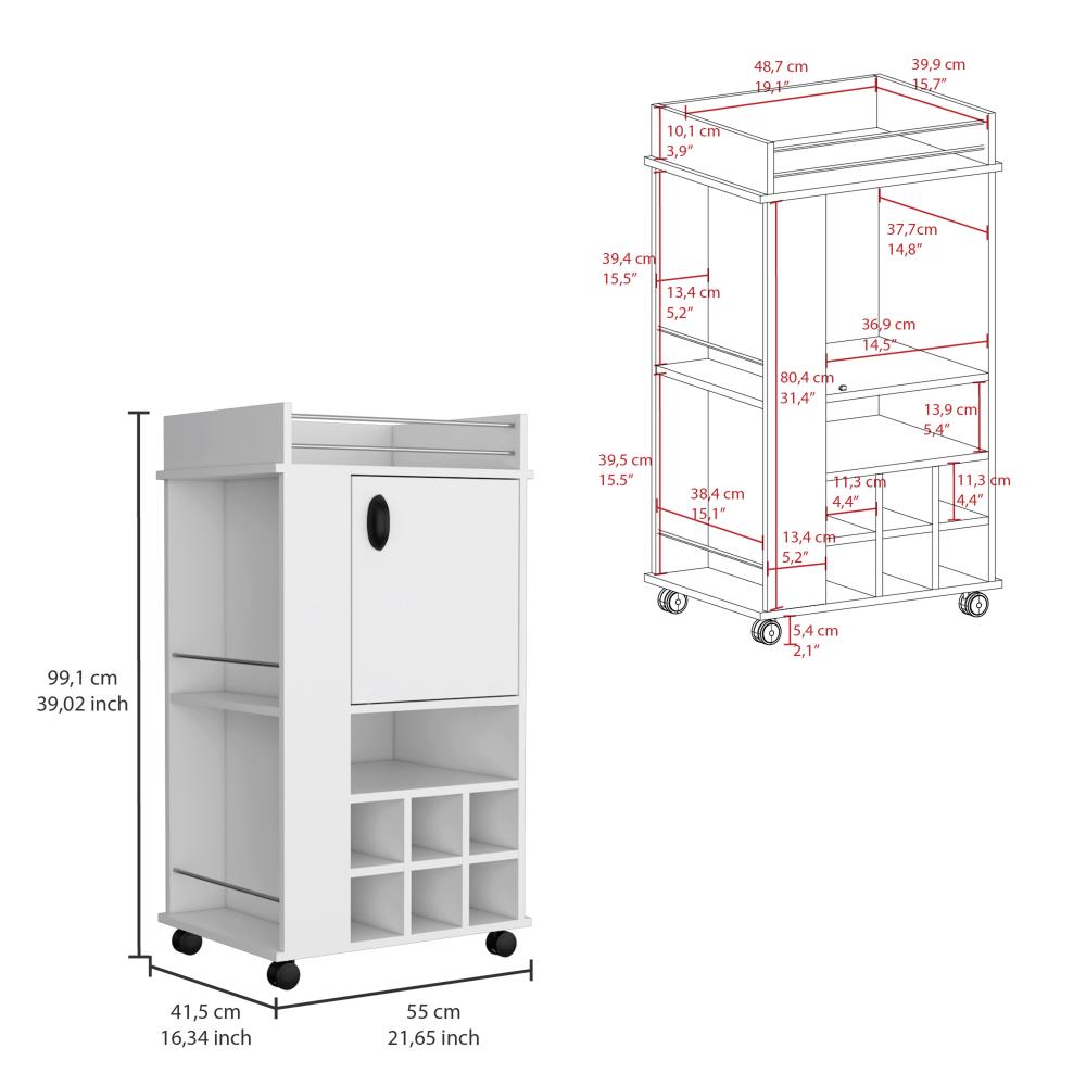 Bar Cart with Wine Bottle Compartments