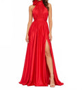 Soft Tie Halter Neck Gown In Cherry