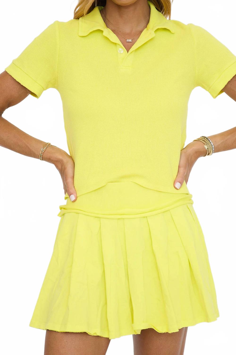 Polo Shirt Set With Pleated Flare Skort In Lemon
