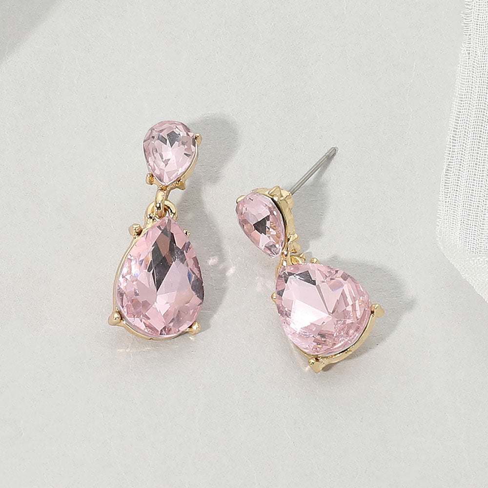 Teardrop Stone Cluster Drop Evening Earrings