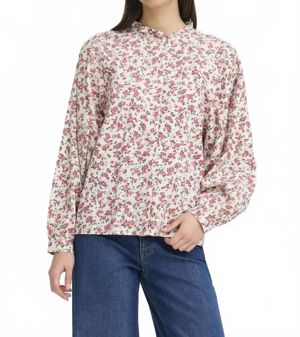 Romantic Floral Blouse In Red / Cream