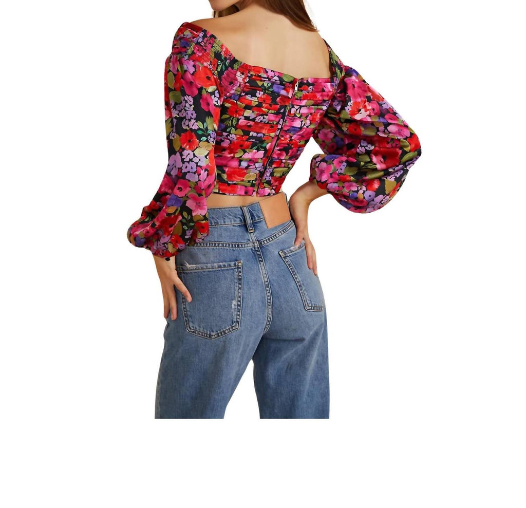 Francis Puff Crop Top In Vintage Flowers