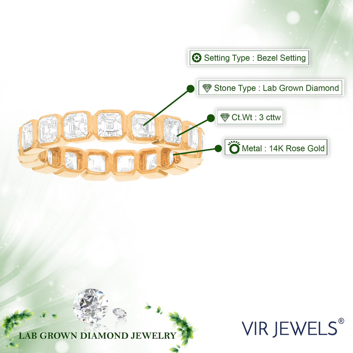 3 cttw Asscher Lab Grown Diamond Eternity Ring Wedding Band in 14K Rose Gold For Women