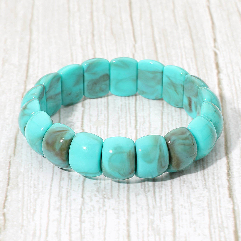 Chunky Marbled Barrel Beaded Stretch Bracelet