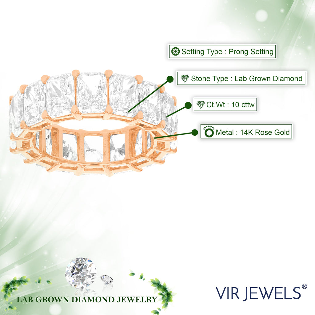 10 cttw Radiant Lab Grown Diamond Eternity Ring Wedding Band in 14K Rose Gold For Women