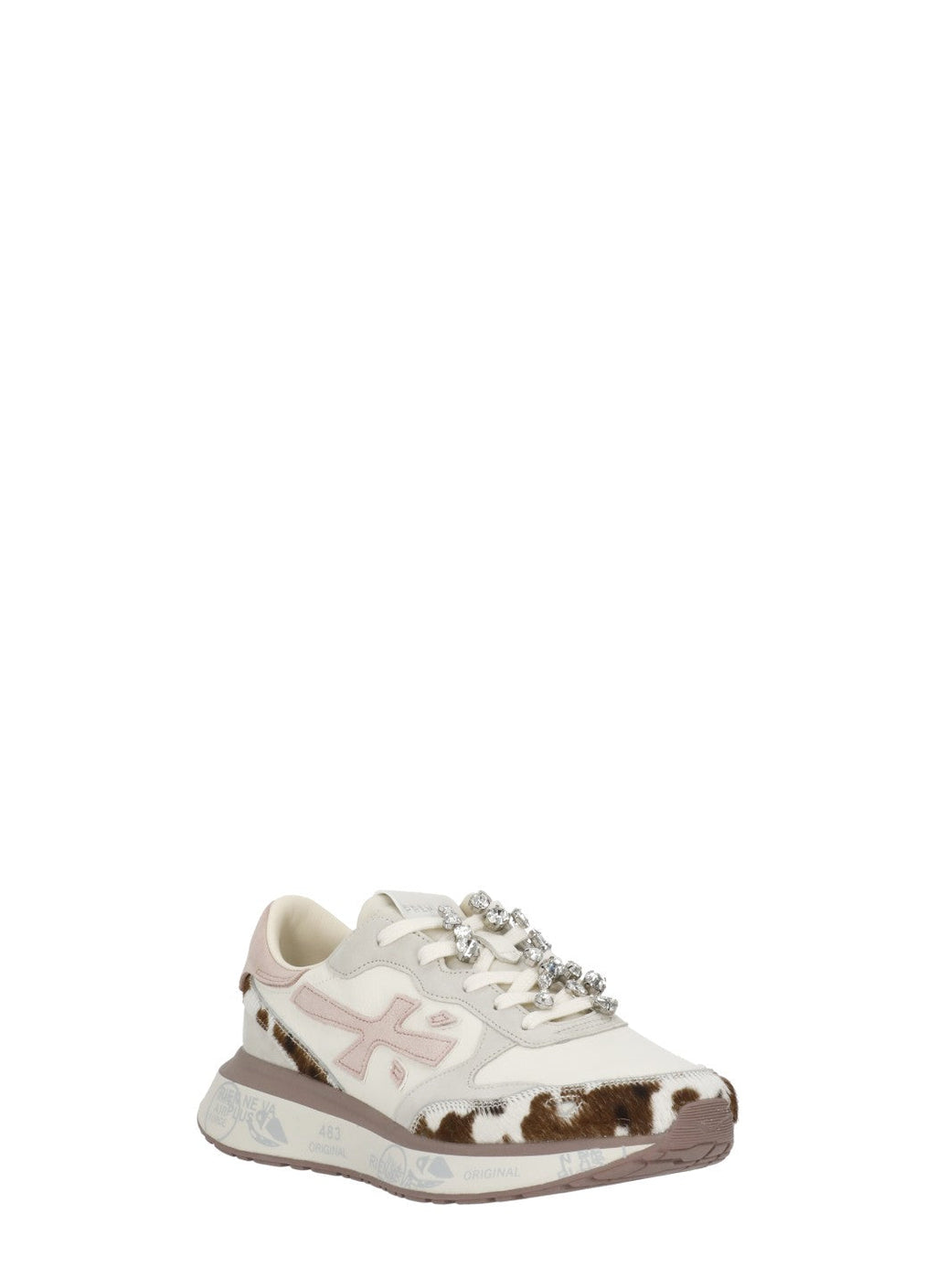 White Lauryn 8456k Crystal-Embellished Suede Leather Sneakers