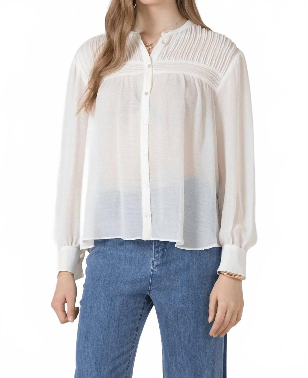 Pintuck Detail Blouse In White