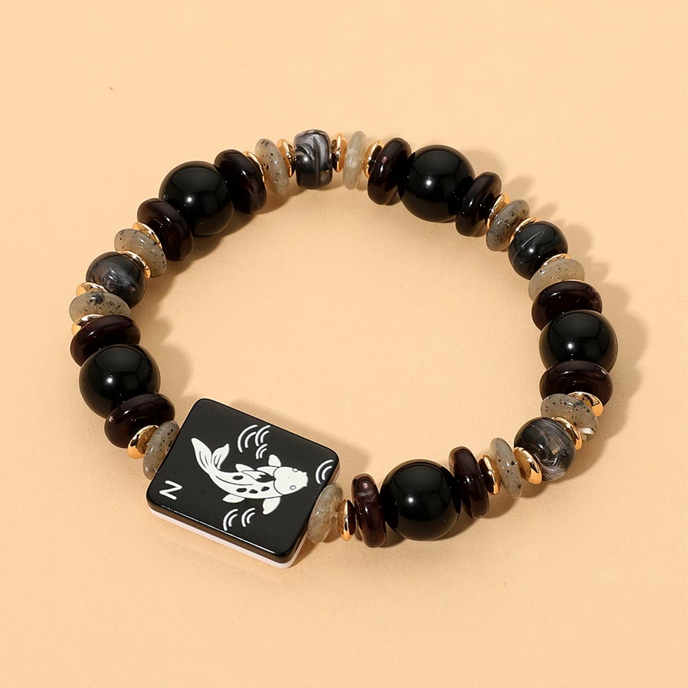 Mahjong Tile Charm Accent Beaded Stretch Bracelet