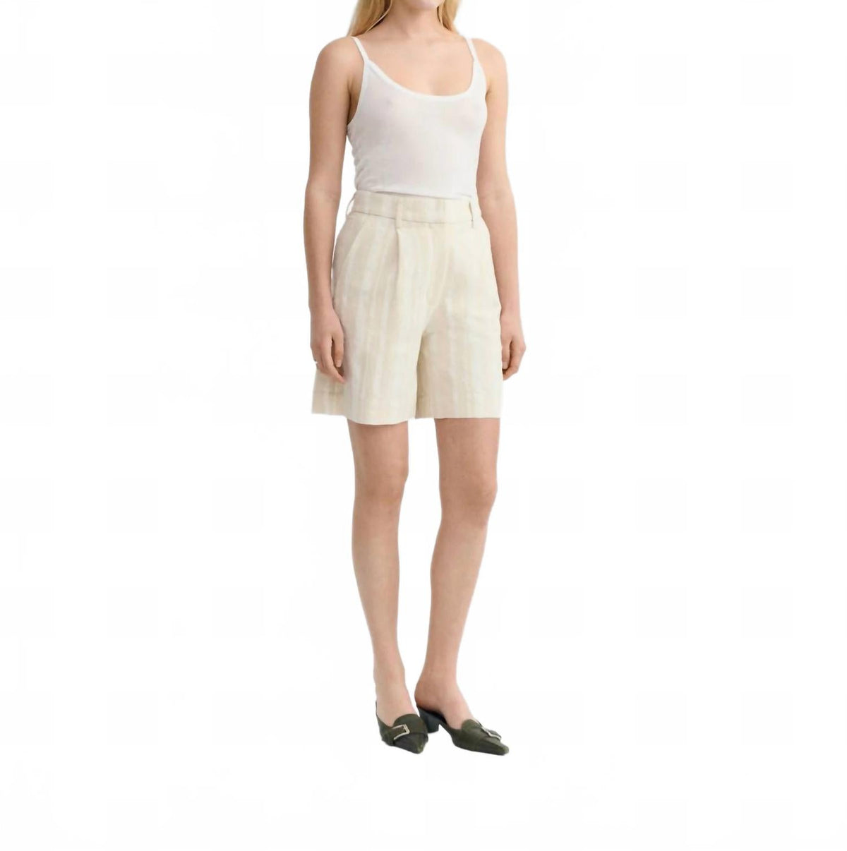 Lia Bermuda Shorts In Raw Beige With White Stripes