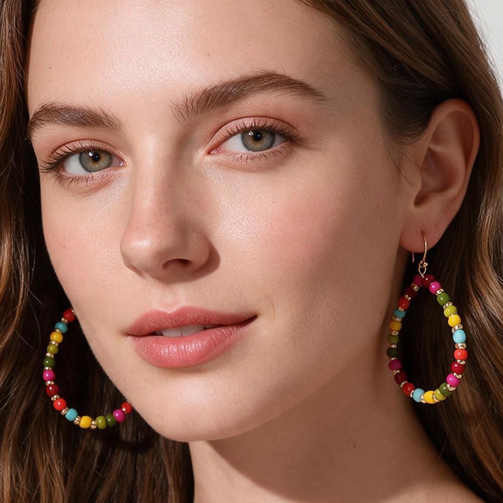 Faceted Beaded Teardrop Hoop Drop Earrings