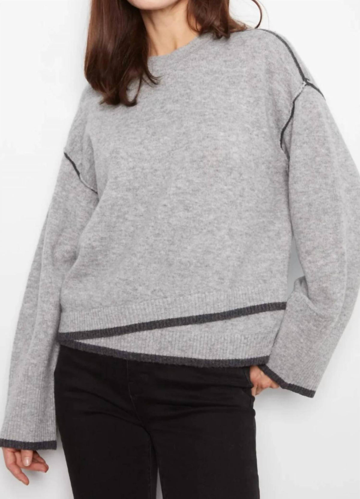 Contrast Trim Crew Neck Sweater In Grey
