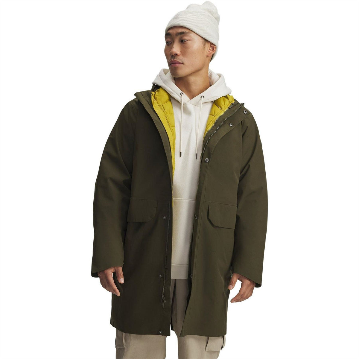 Under Armour Legend Solid Patterned Snap Button Hooded Parka Coat