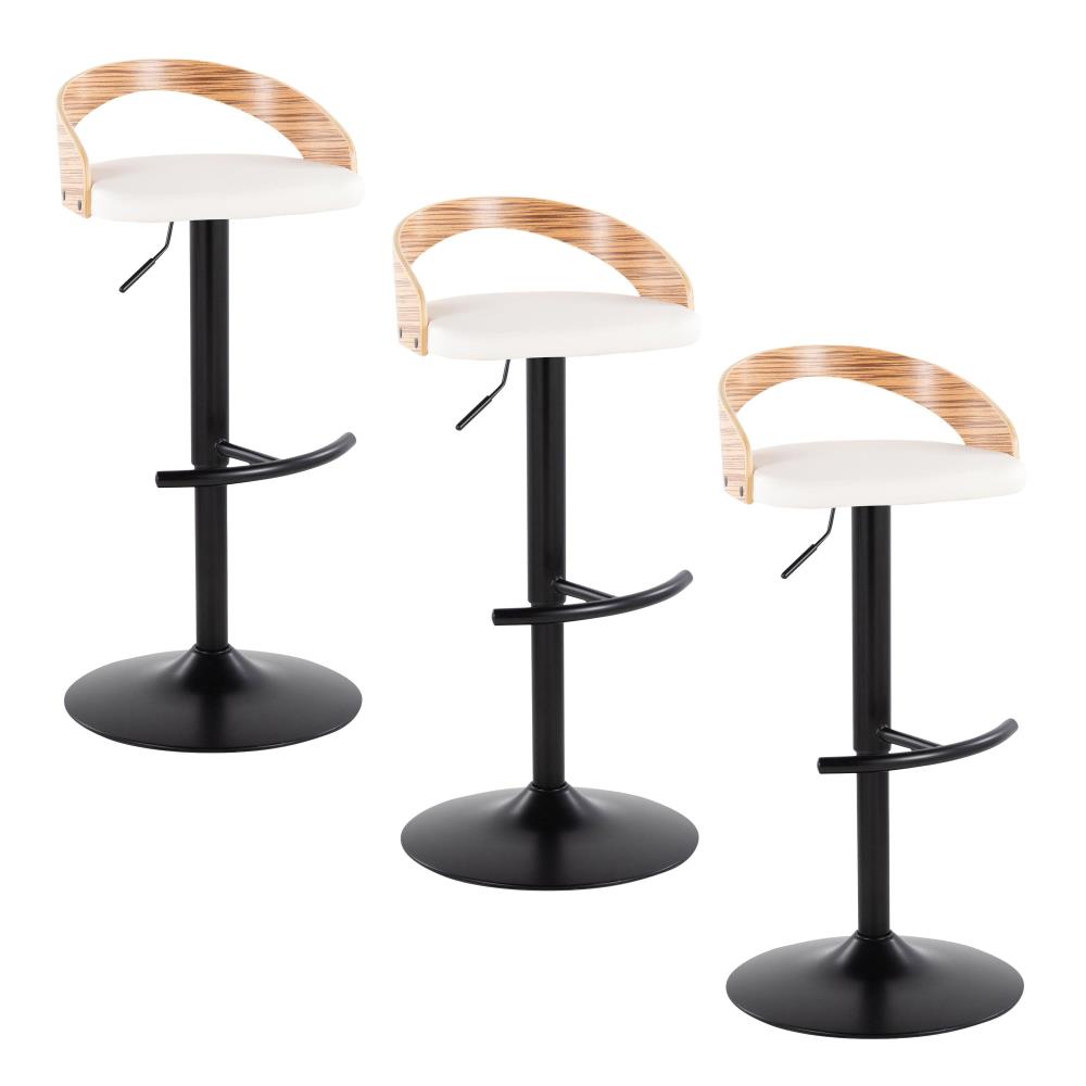 Modern Adjustable Bar Chairs with Decorative Wood Details and Sturdy Metal Bases