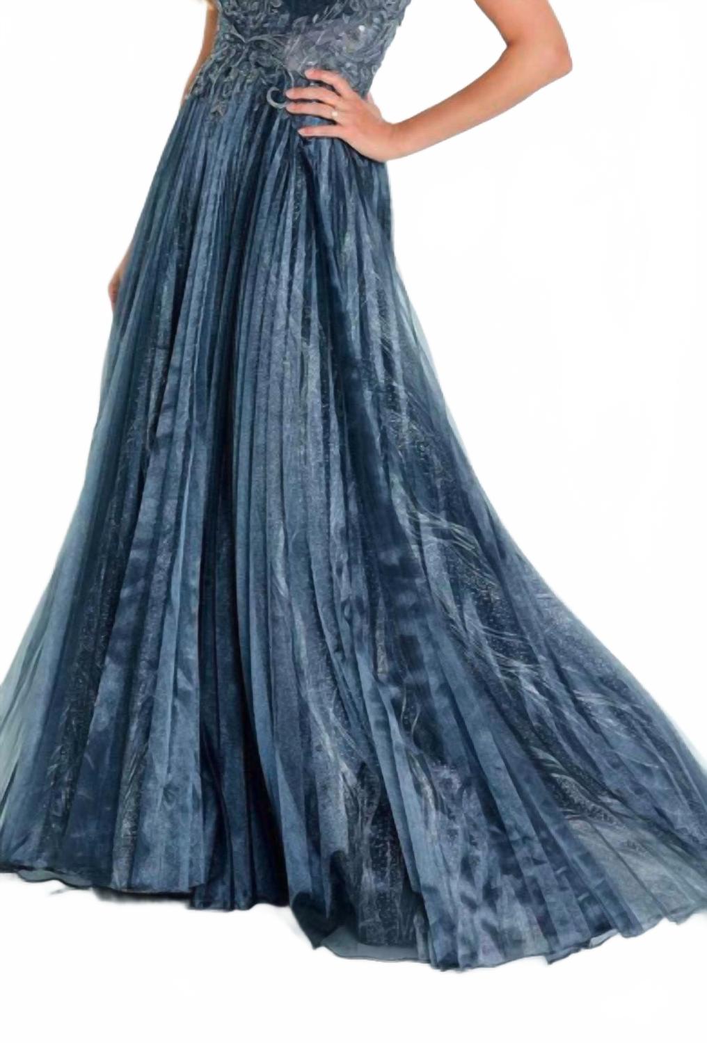 Lace A-Line Long Mother Of The Groom Maxi Dress In Slate Blue