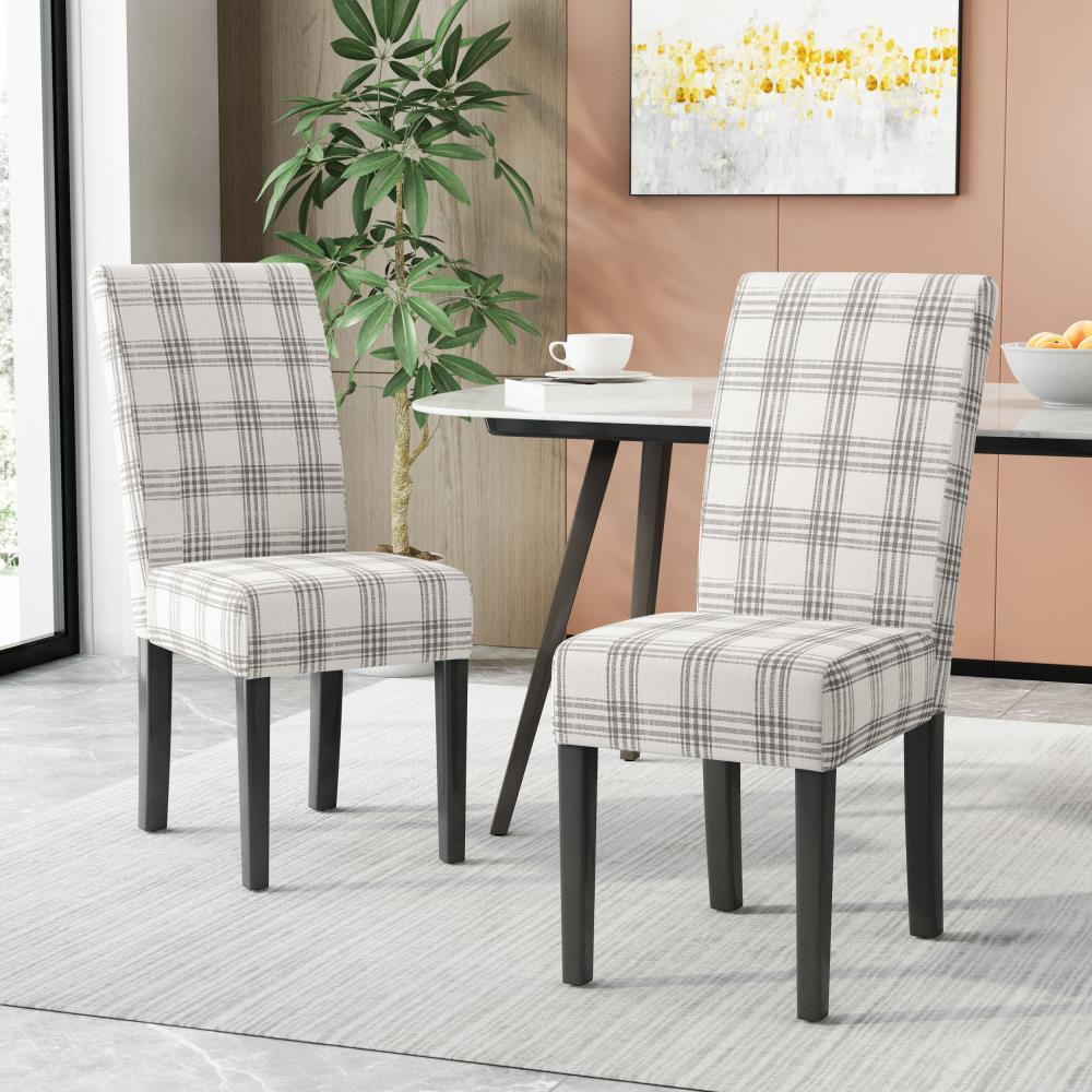 Set of 2 Plaid Upholstered Chairs with Wood Legs