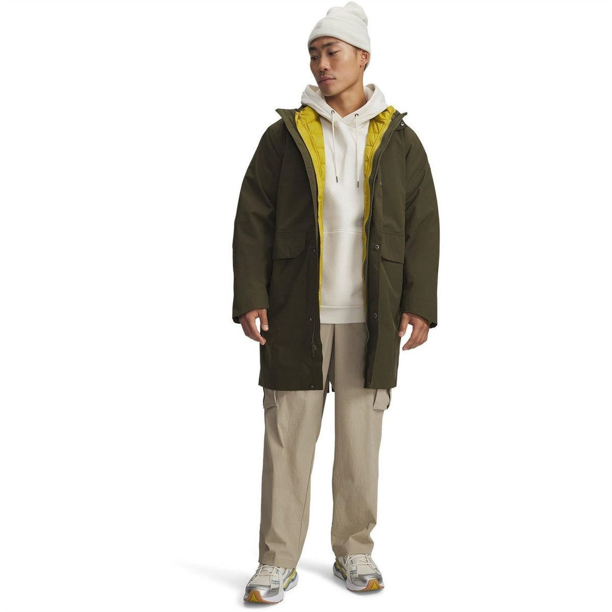 Under Armour Legend Solid Patterned Snap Button Hooded Parka Coat