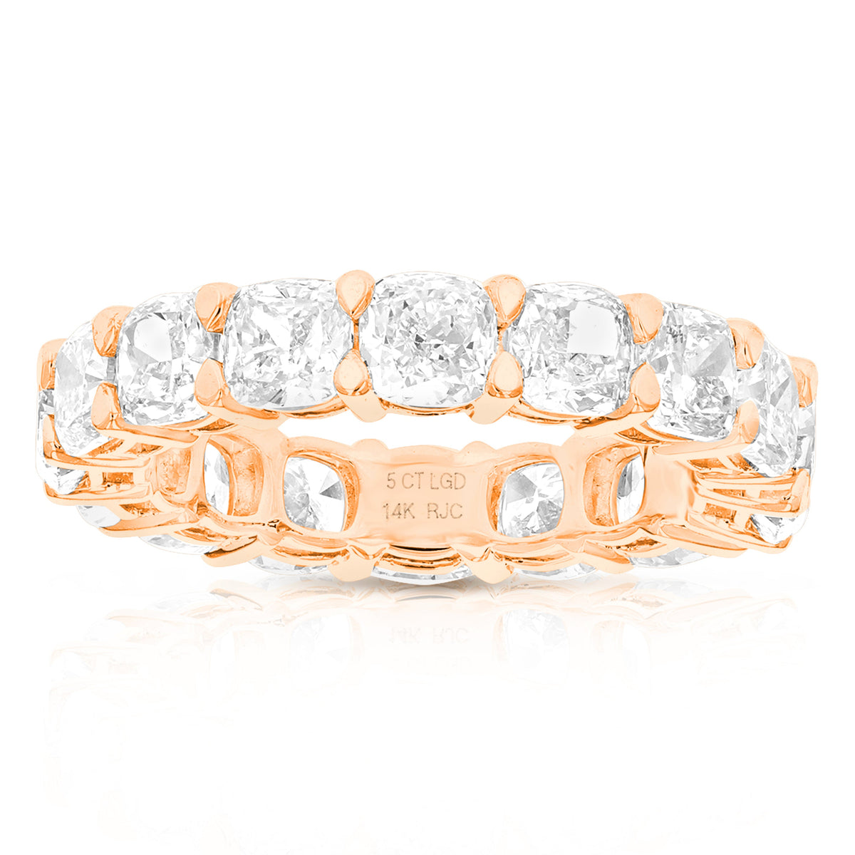 5 cttw Cushion Lab Grown Diamond Eternity Ring Wedding Band in 14K Rose Gold For Women