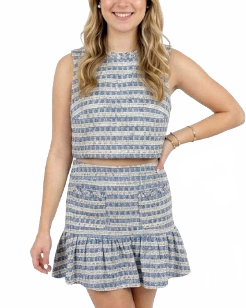 Emily Tweed Top In Blue / White