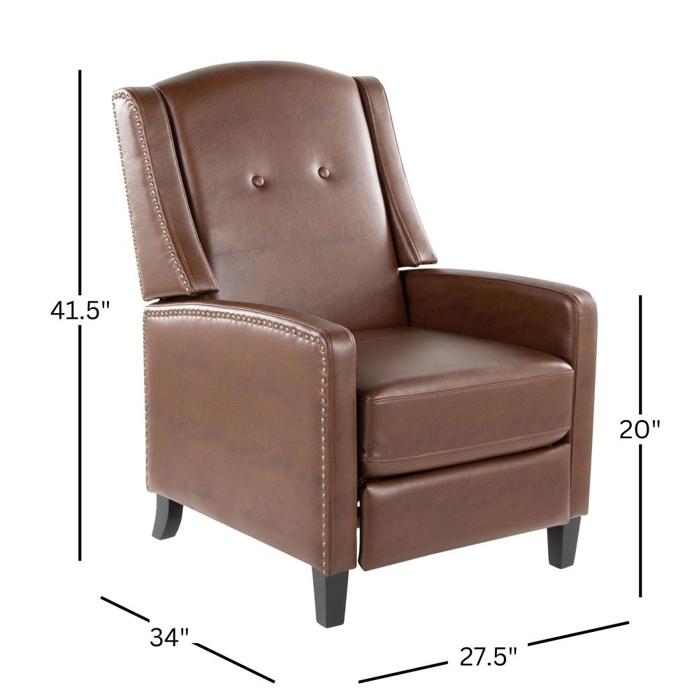 Transitional Recliner Chair with Upholstered Faux Leather Seating and Wooden Frame