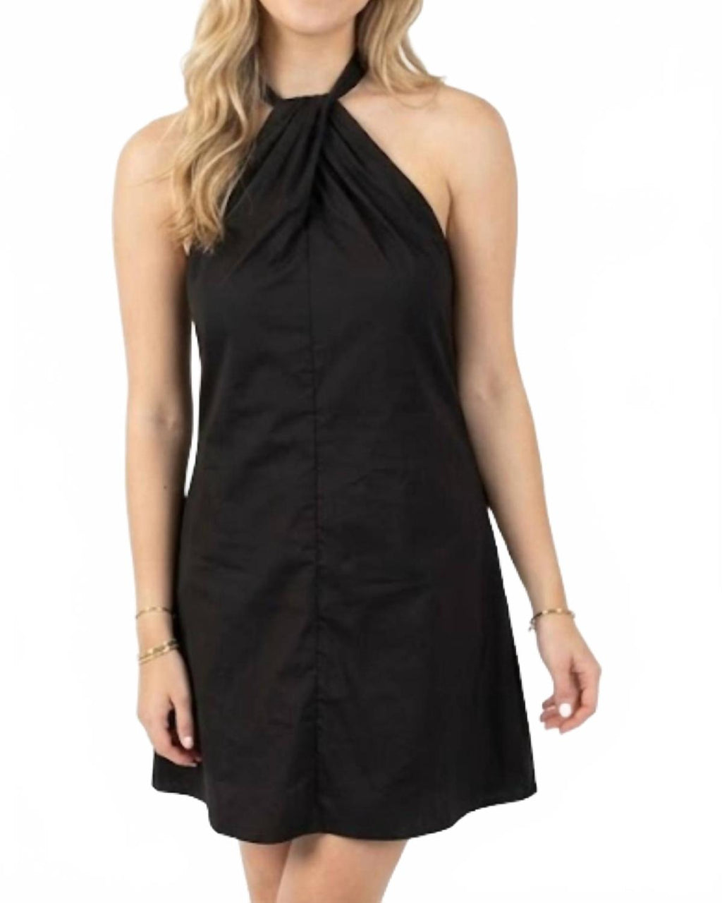 Chloe Poplin Halter Mini Dress In Black