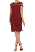 Stylish Cap Sleeve Lace Formal Midi Dress In Burgundy