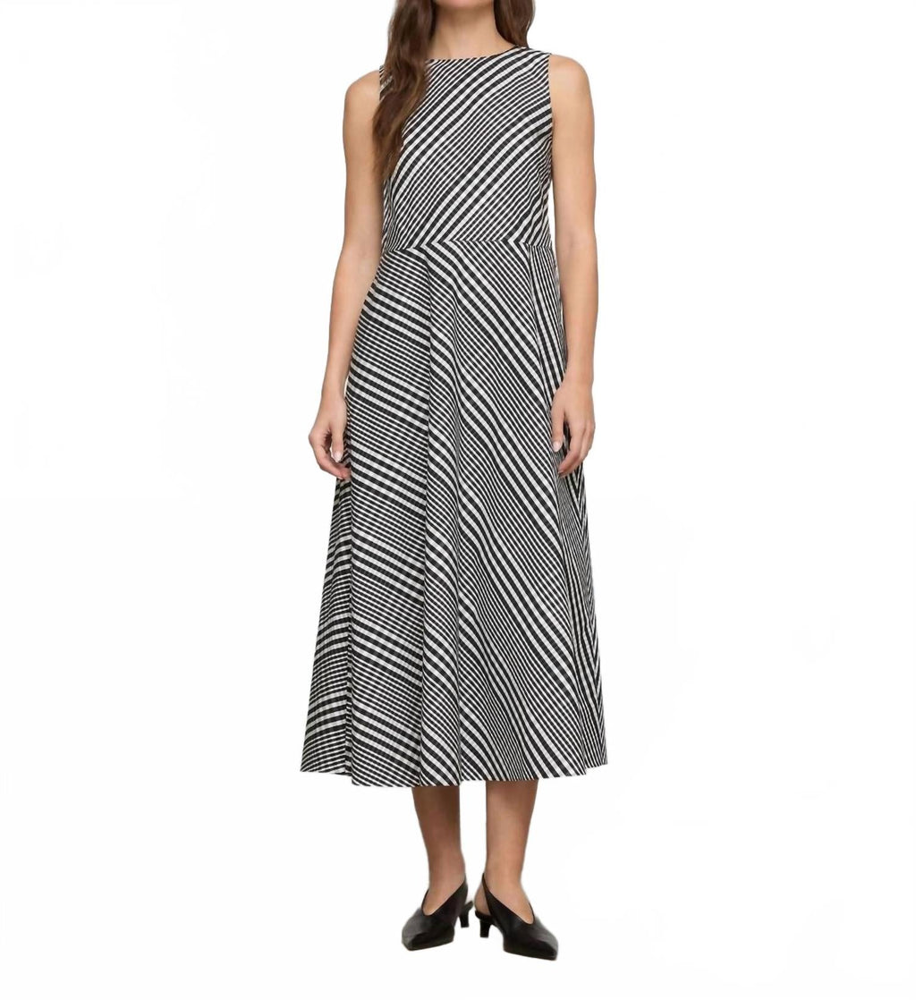 Grid Plaid Cotton Sleeveless Midi Dress In Black Multi