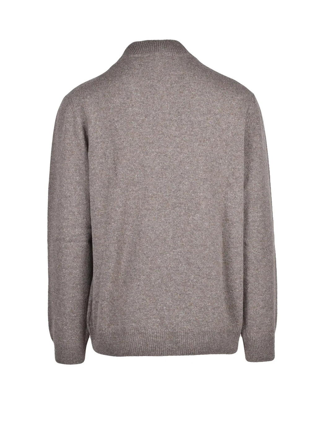 Beige Wool-Blend Ribbed Collar Sweater