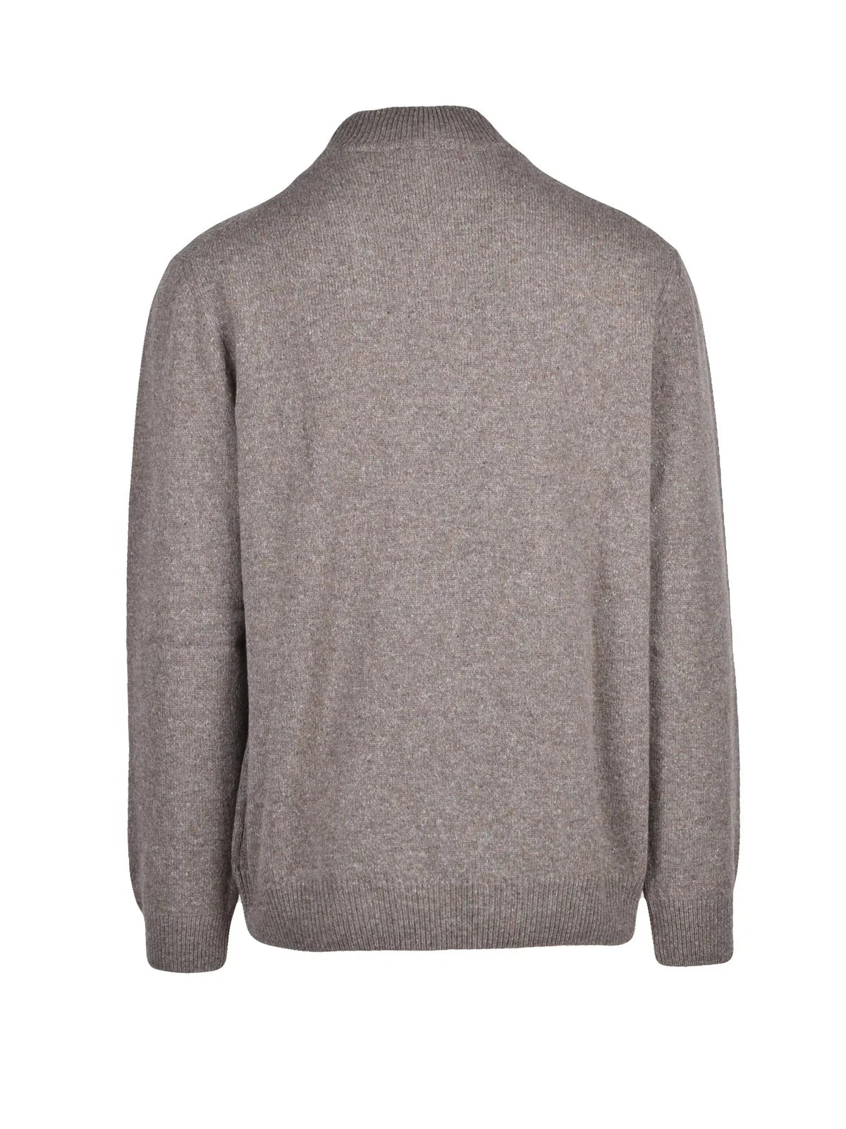 Beige Wool-Blend Ribbed Collar Sweater