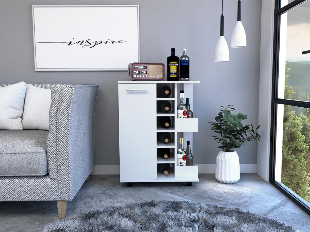 Bar Cart with Bottle Storage and Shelves