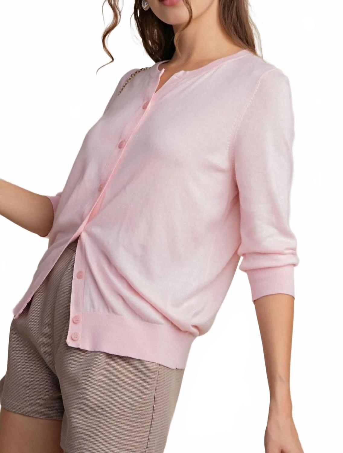 Classic Cardigan Sweater In Soft Pink