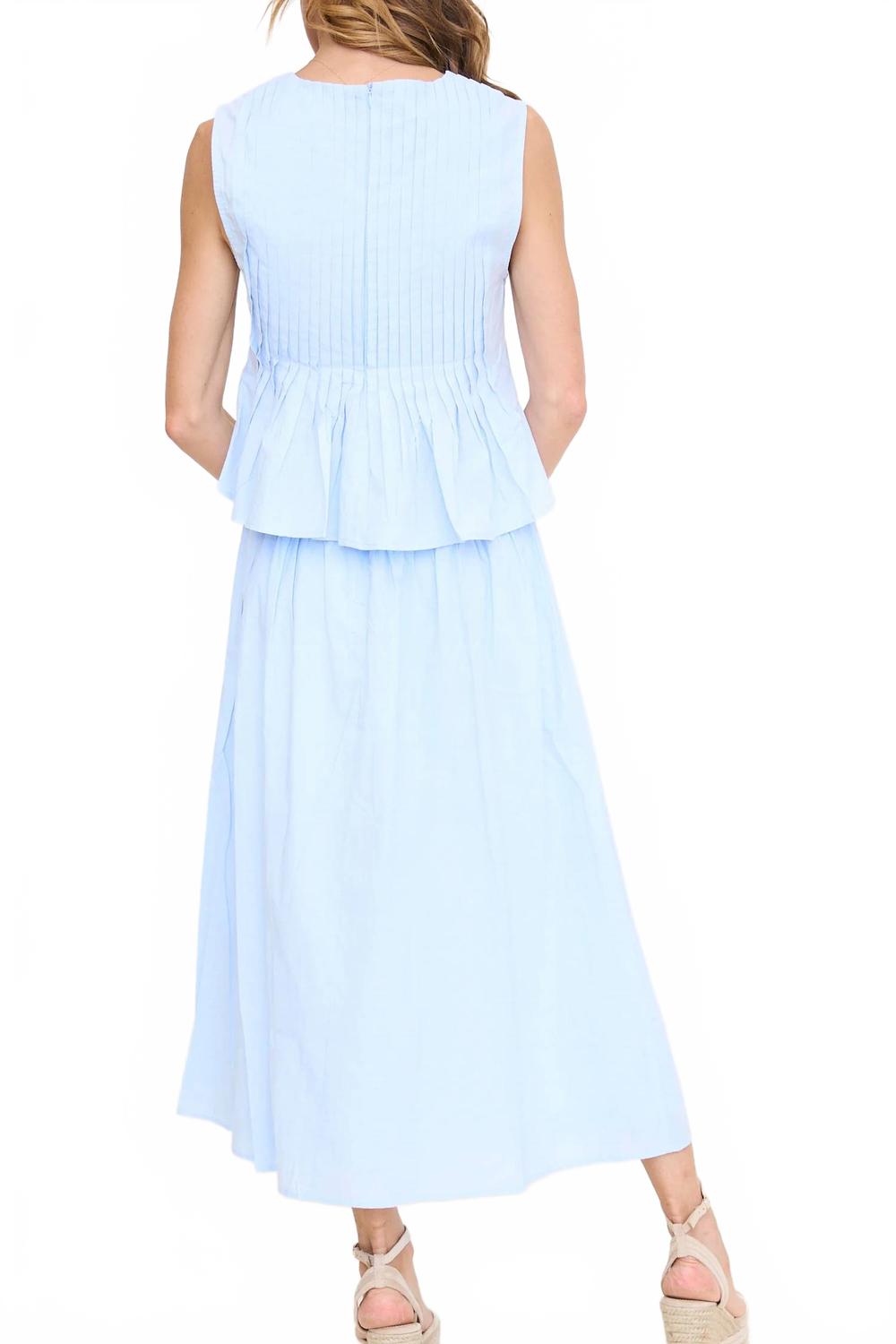 Pintucked Sleeveless Top Midi Skirt Set In Light Blue