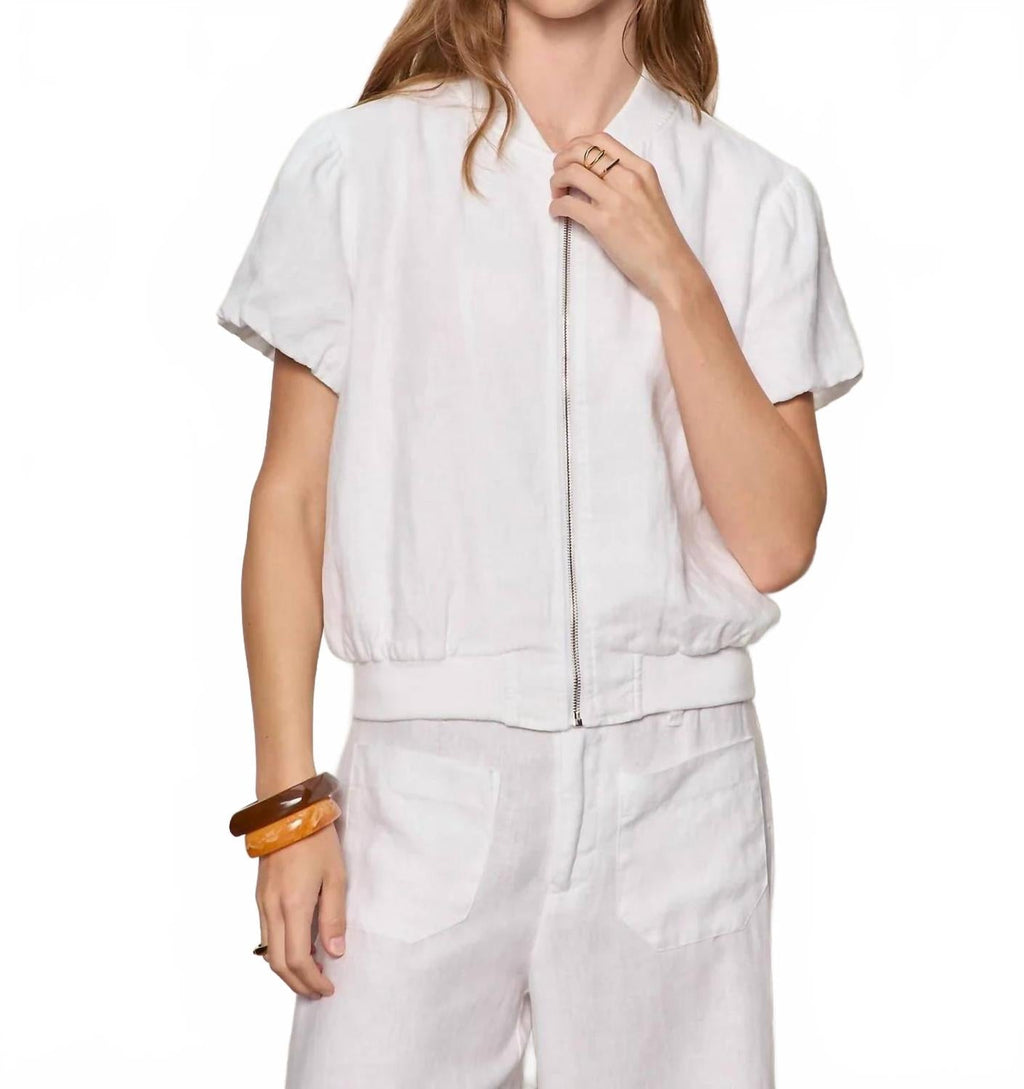 Everly Linen Bomber Top In White